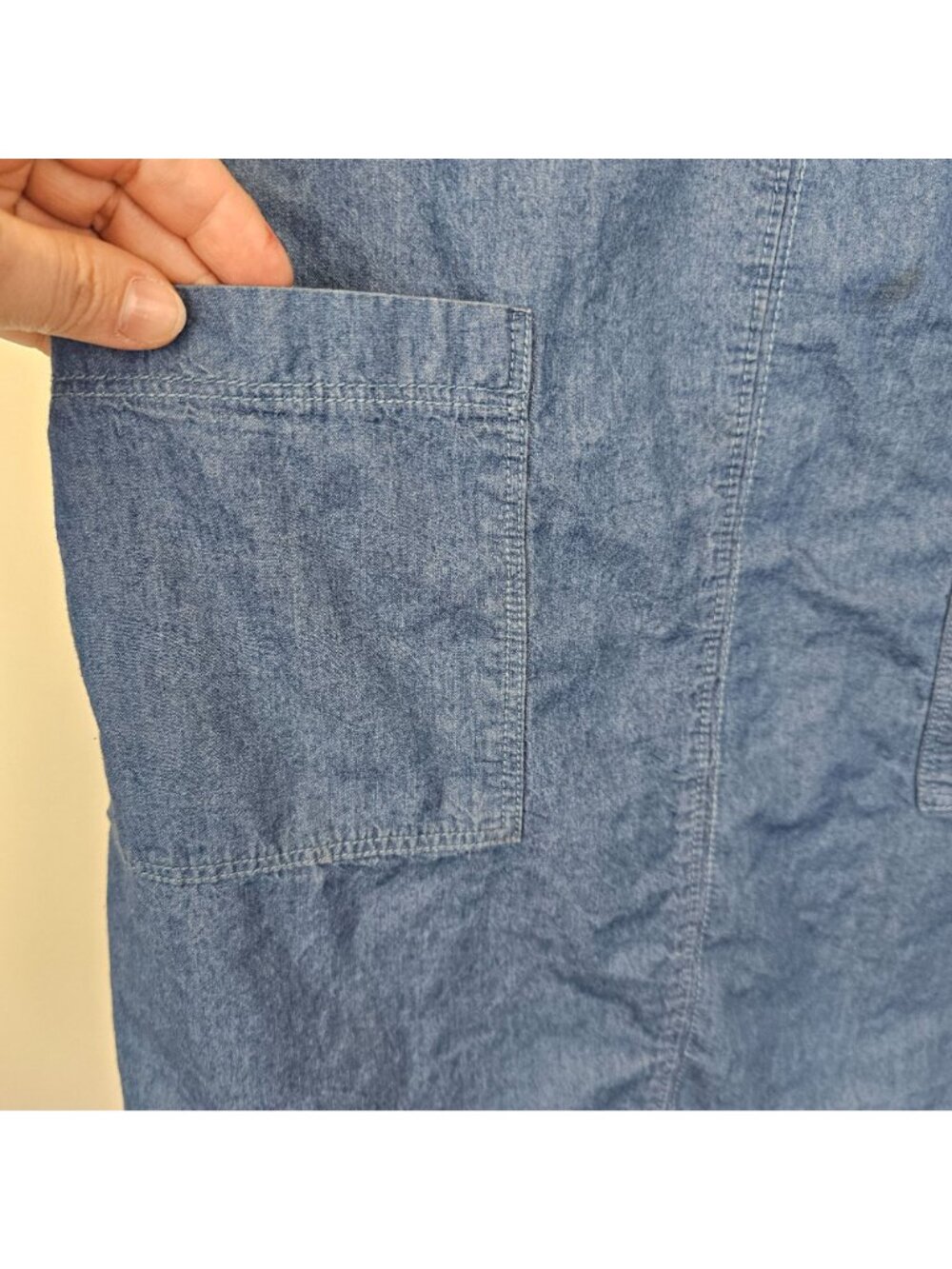 Eclipse S Denim Mini Dress 100% Cotton Blue Shift Pockets Indie Western Y2k - Picture 12 of 15